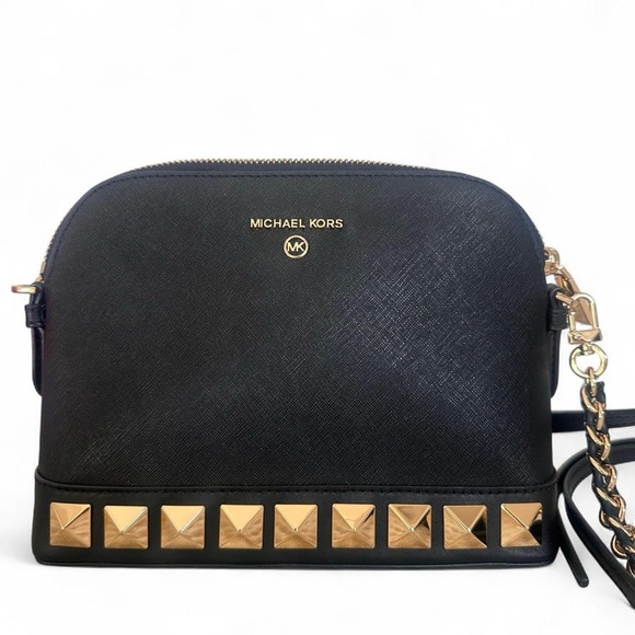 Michael Kors Jet Set Charm Large Dome Cross Body Studded Black Bag - Picture 1 of 8